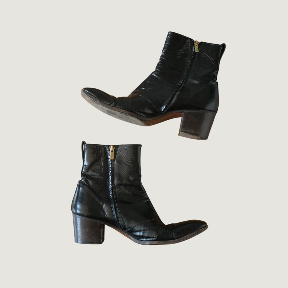 Yves Saint Laurent Johnny Boots Men Black Patent Tom Ford Era 8.5 Rare 65mm Heel